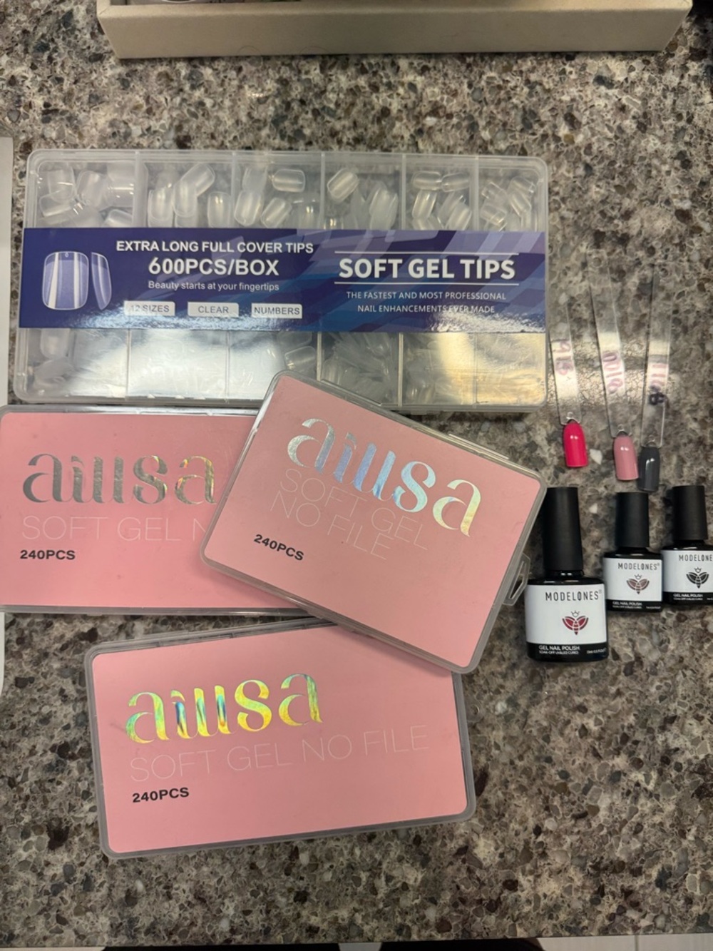 Allsa Soft Gel No File Nail Tip Kits with Modelones Gel Polish
